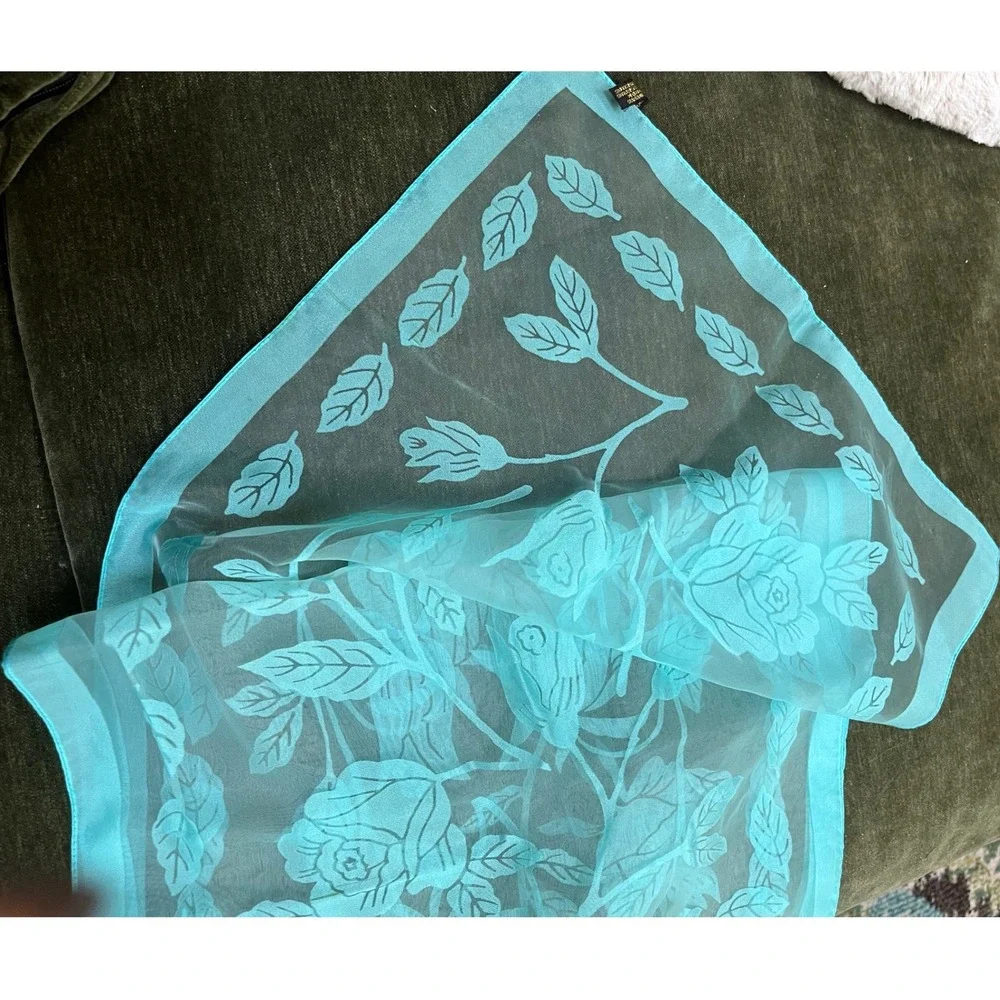 Vintage Japanese Sheer Rayon Floral Scarf 14‎ x 43